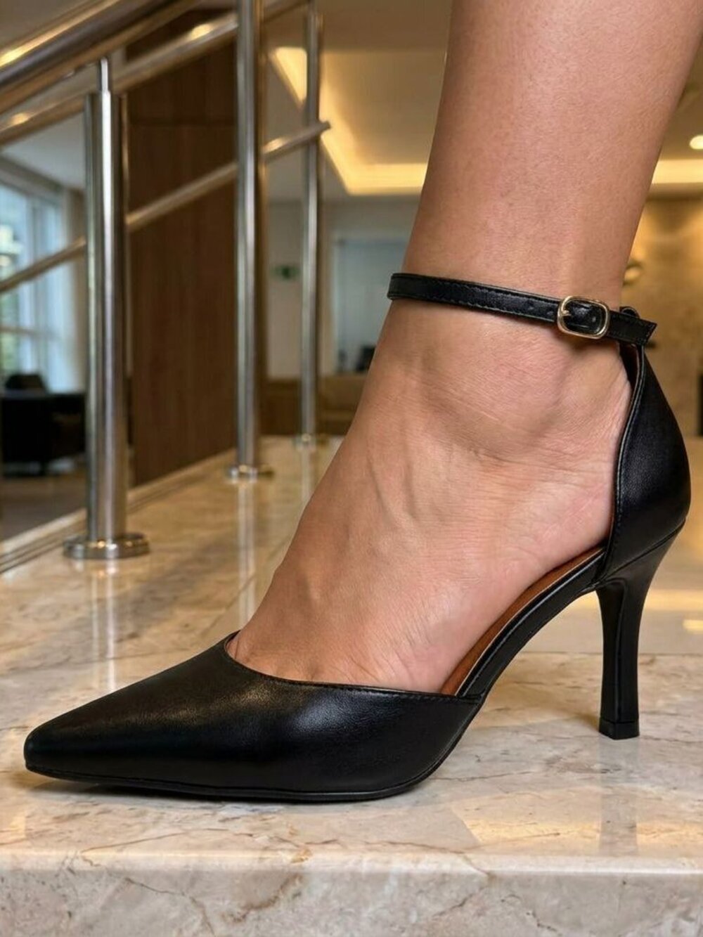 NWT X2B Black Faux Leather Ankle Strap Heels